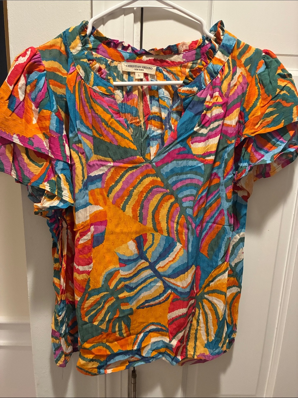 Christian Siriano Multicolor Tropical Print Flutter Sleeve Blouse